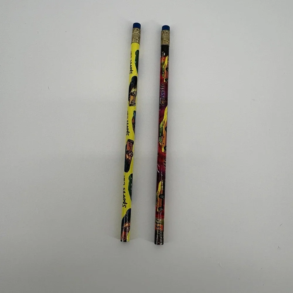 Lot Of 2 Vintage Made In USA Car Pencils Unsharpened Corvette And Sports‎ Car